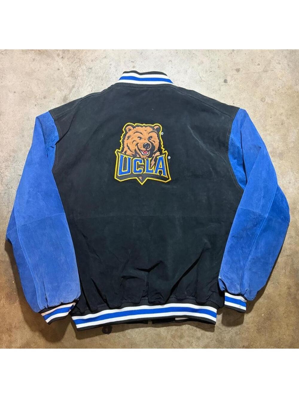 Vintage Blue& black UCLA Bruins Leather Varsity Jacket Embroidered NCAA Y2K XL